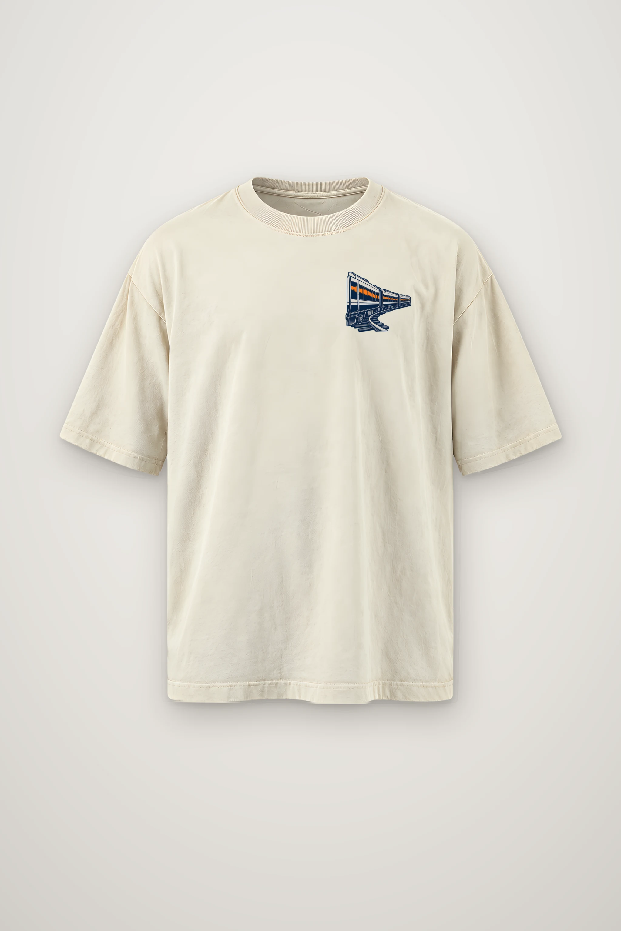 "Orange Window Passenger Train" Men's Oversized Heavyweight Crewneck T-Shirt