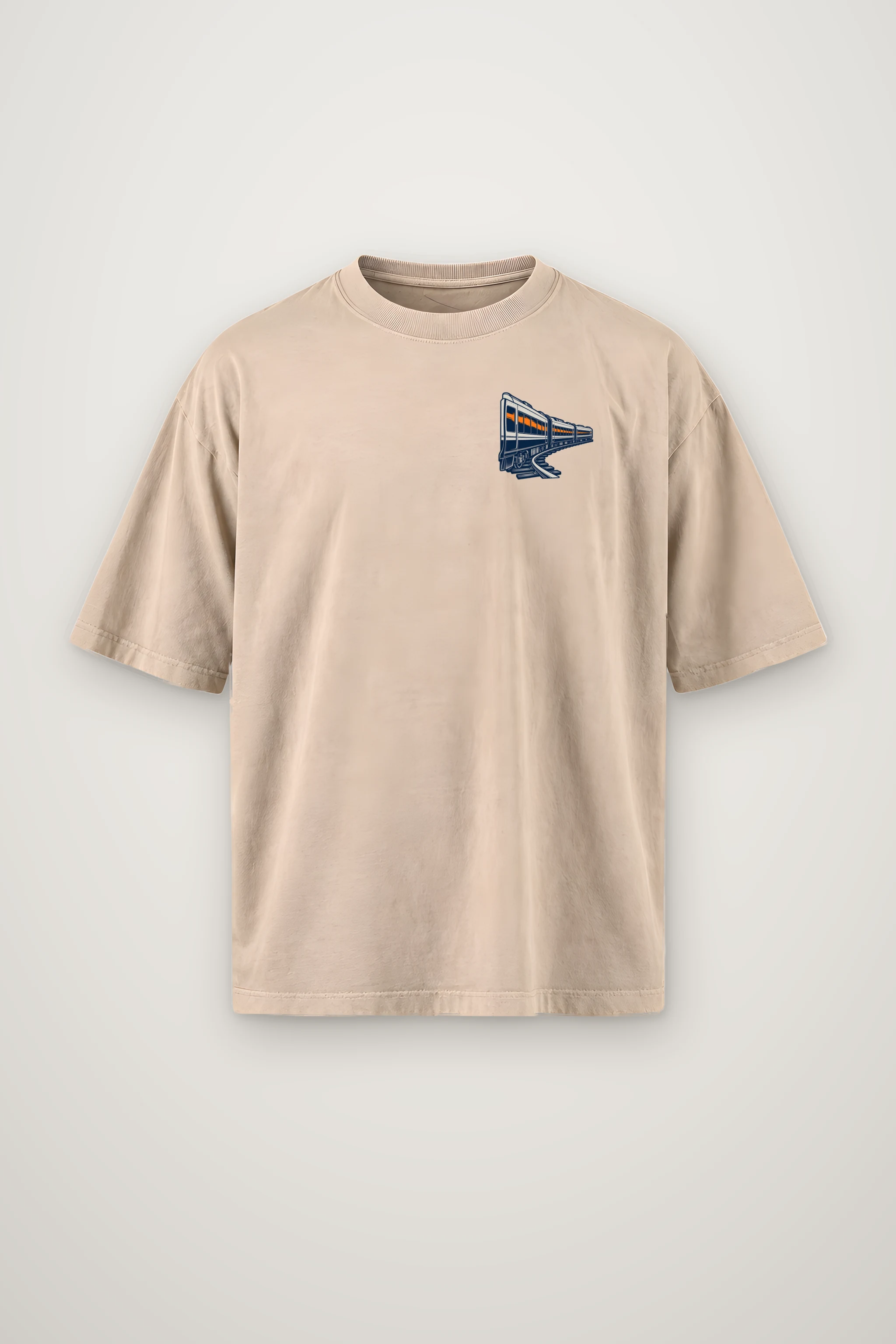 "Orange Window Passenger Train" Men's Oversized Heavyweight Crewneck T-Shirt
