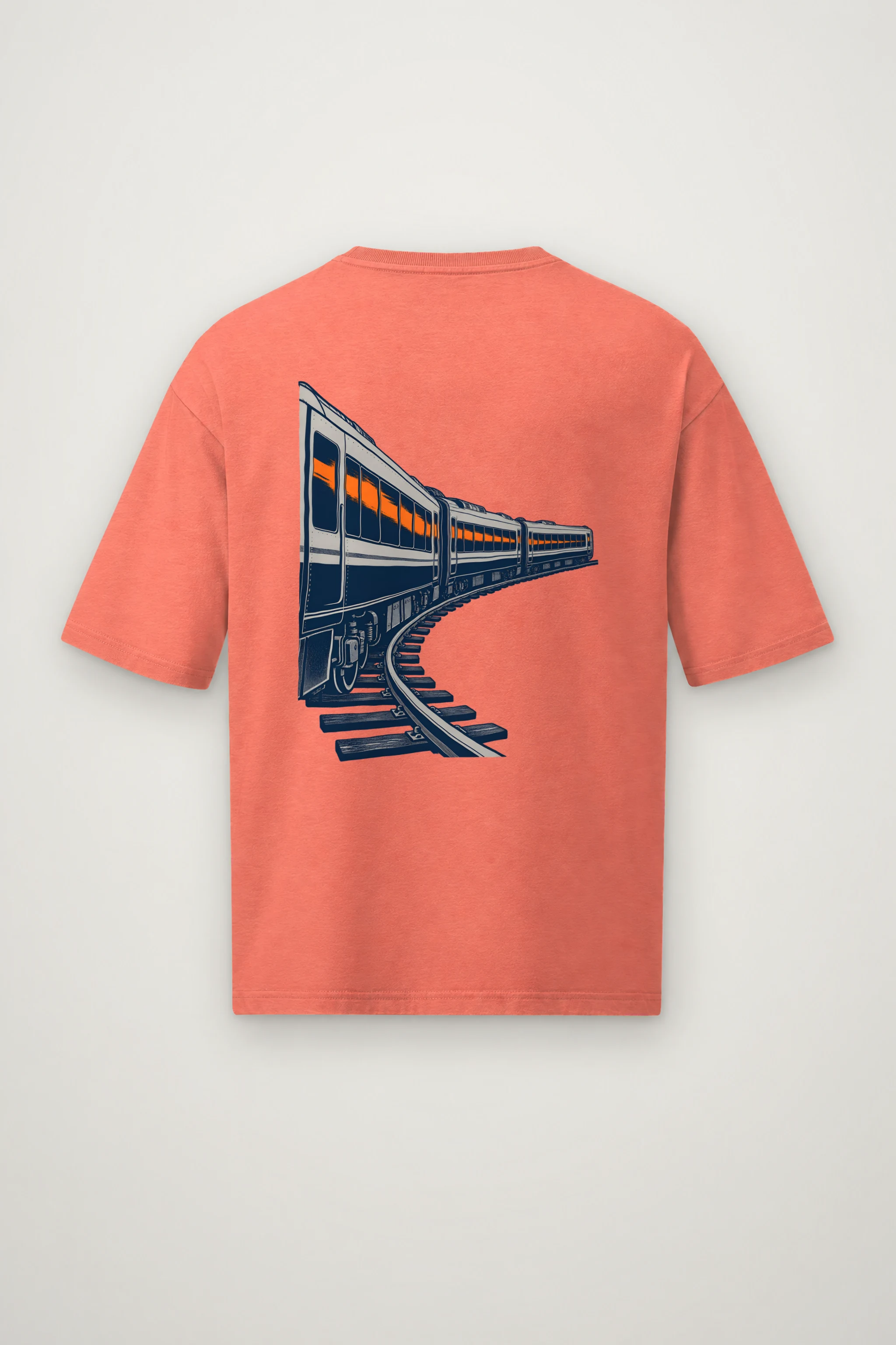"Orange Window Passenger Train" Men's Oversized Heavyweight Crewneck T-Shirt