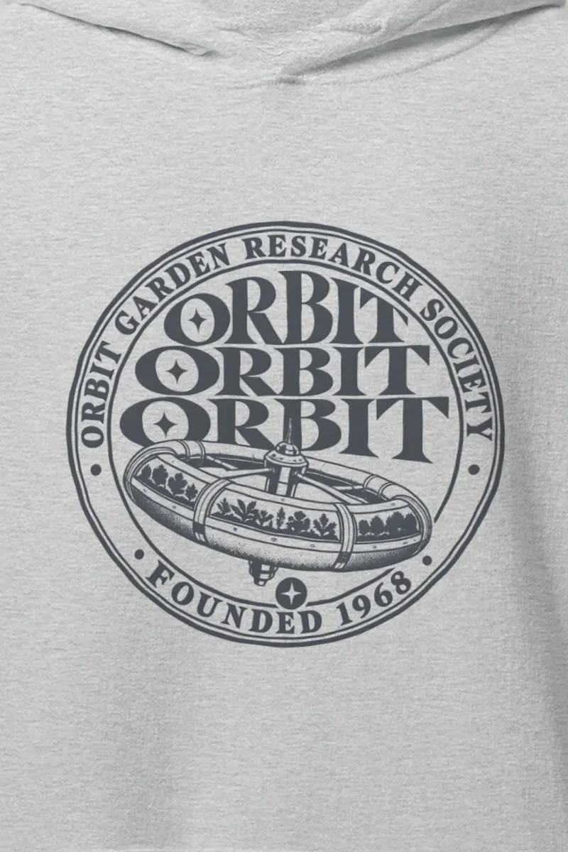 "Orbit Garden Research Society" Heavy Blend Unisex Pullover Hoodie - the graphic up close