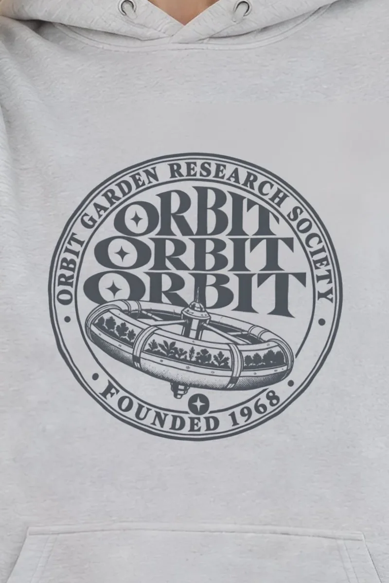 "Orbit Garden Research Society" Heavy Blend Unisex Pullover Hoodie - the graphic up close