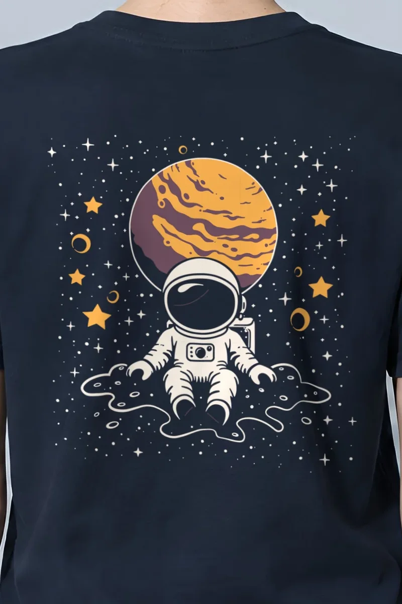 "Orbiting Astronaut" Heavyweight Unisex Crewneck T-shirt - the graphic up close