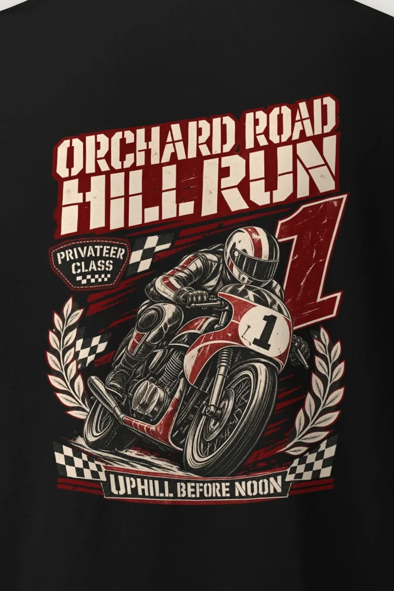"Orchard Road Hill Run" Heavyweight Unisex Crewneck T-shirt - the graphic up close