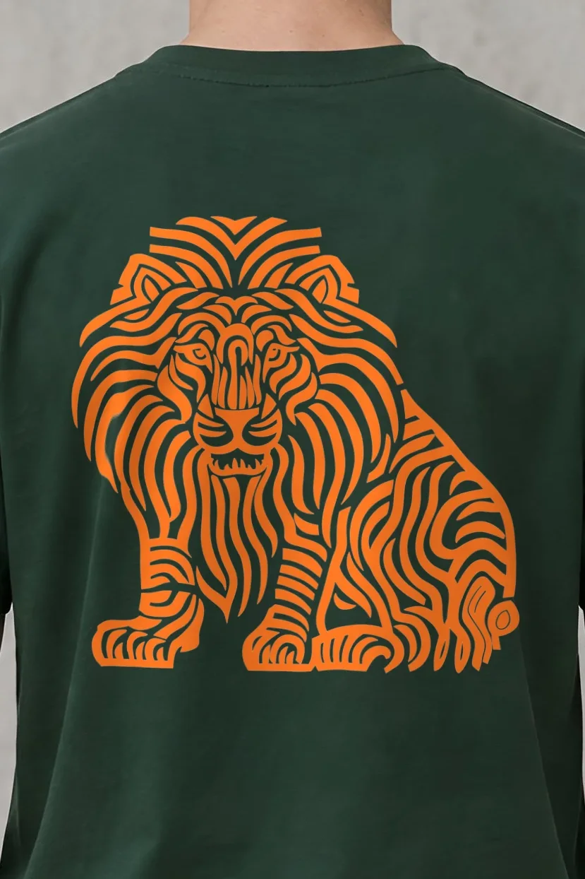 "Ornamental Roaring Lion" Heavyweight Unisex Crewneck T-shirt - the graphic up close