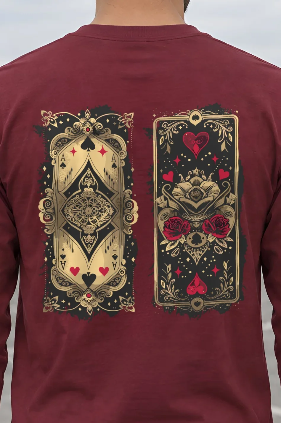 "Ornate Ace Panels" Unisex Longsleeve T-shirt - the graphic up close