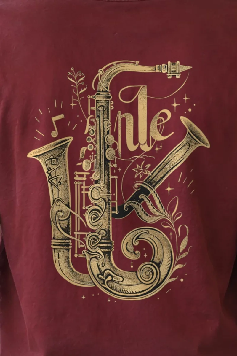 "Ornate Jazz Saxophones" Unisex Longsleeve T-shirt - the graphic up close