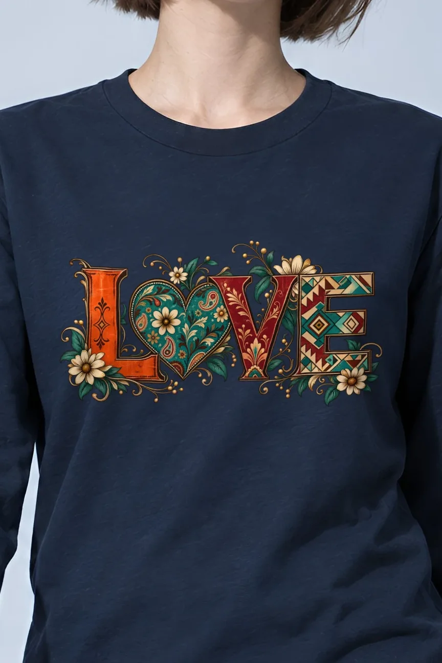 "Ornate Love Heart" Unisex Longsleeve T-shirt - the graphic up close