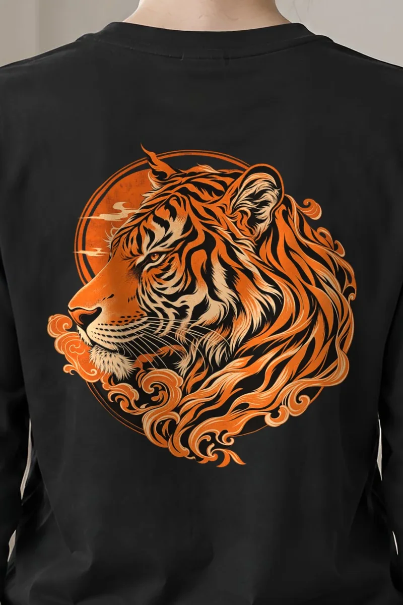 "Ornate Tiger Profile" Unisex Longsleeve T-shirt - the graphic up close