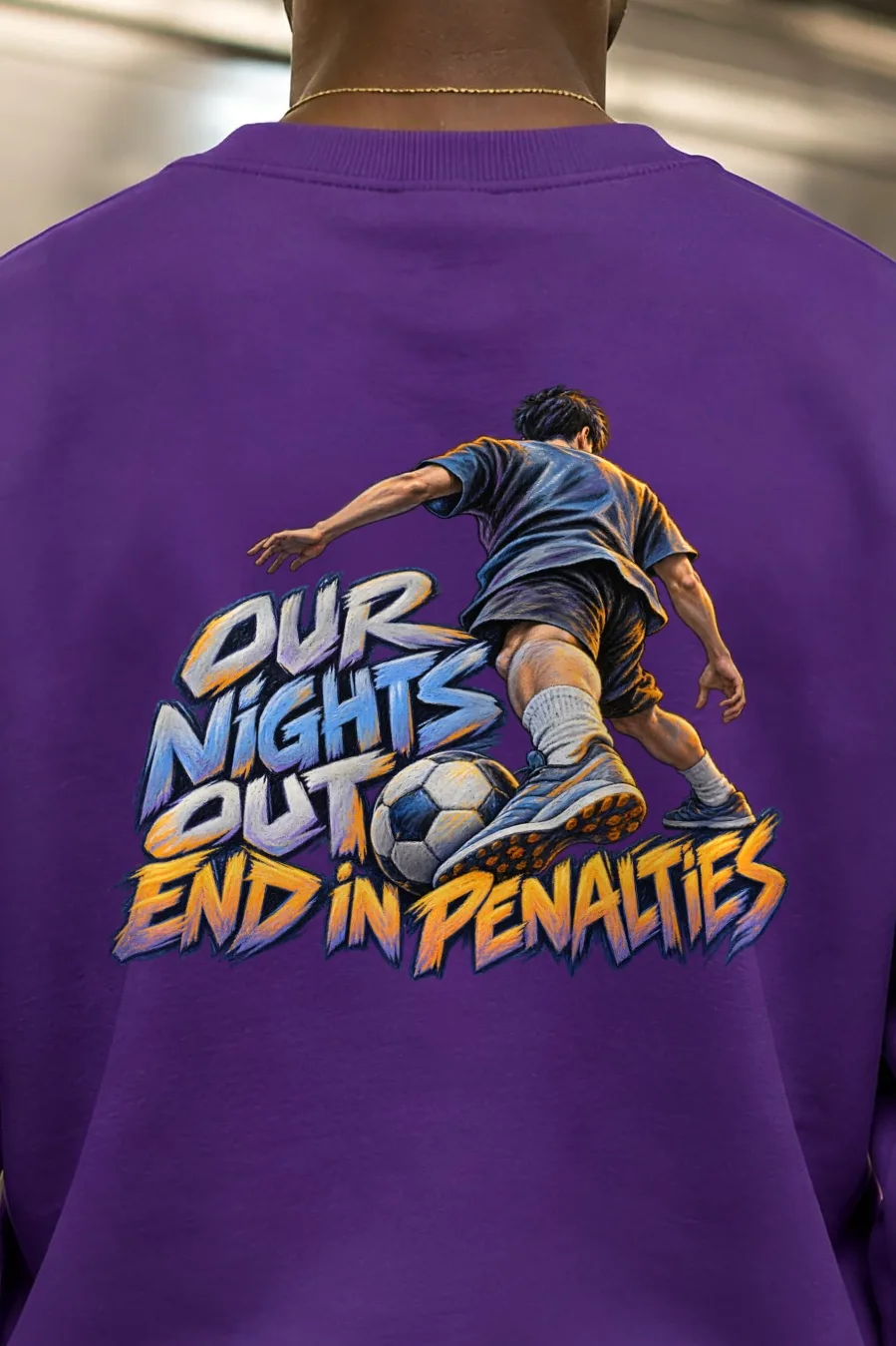 "Our Nights Out End in Penalties" Heavy Blend Unisex Crewneck Sweatshirt - the graphic up close
