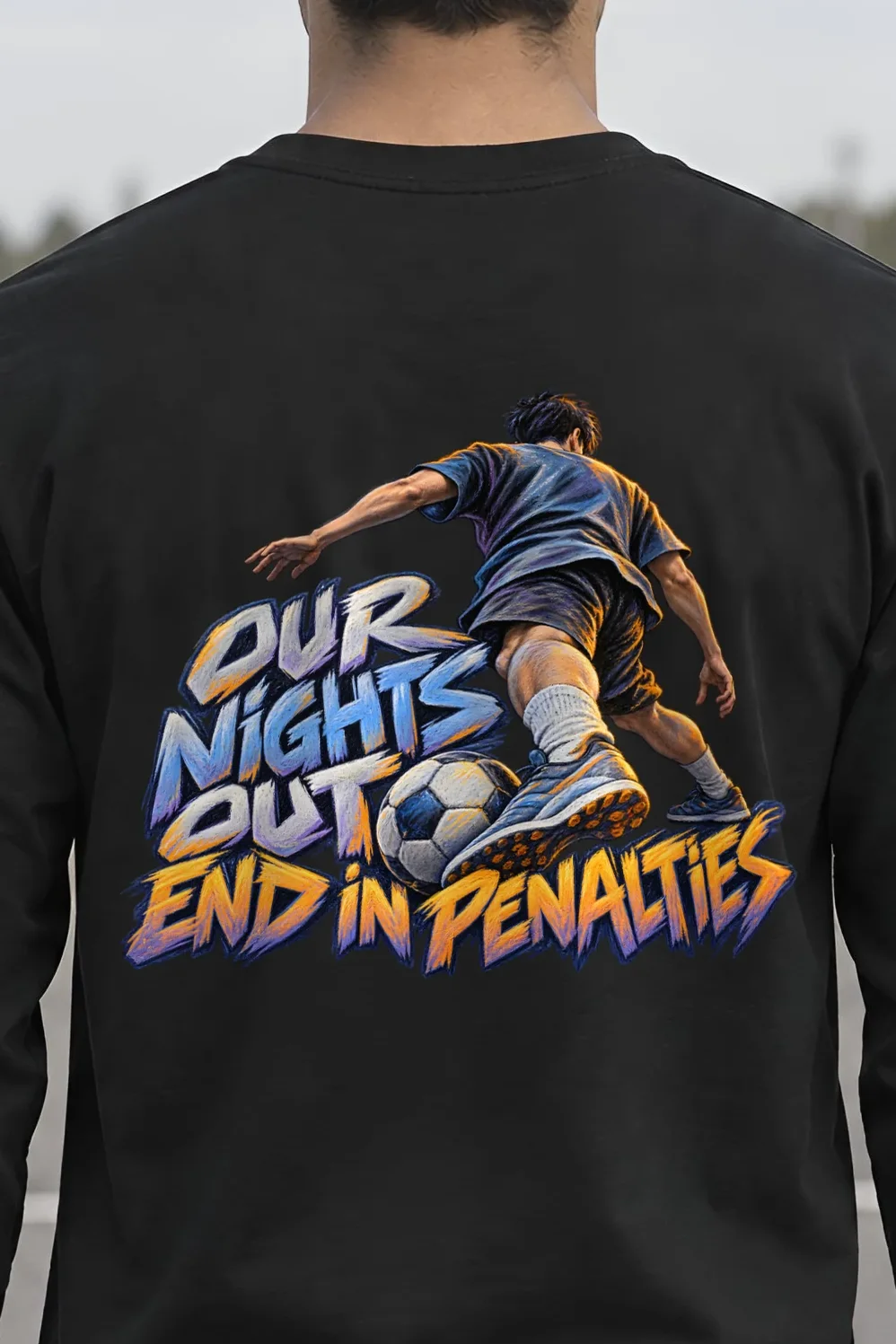 "Our Nights Out End in Penalties" Unisex Longsleeve T-shirt - the graphic up close