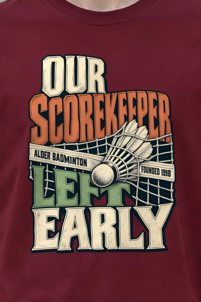 "Our Scorekeeper Left Early" Heavyweight Unisex Crewneck T-shirt - the graphic up close