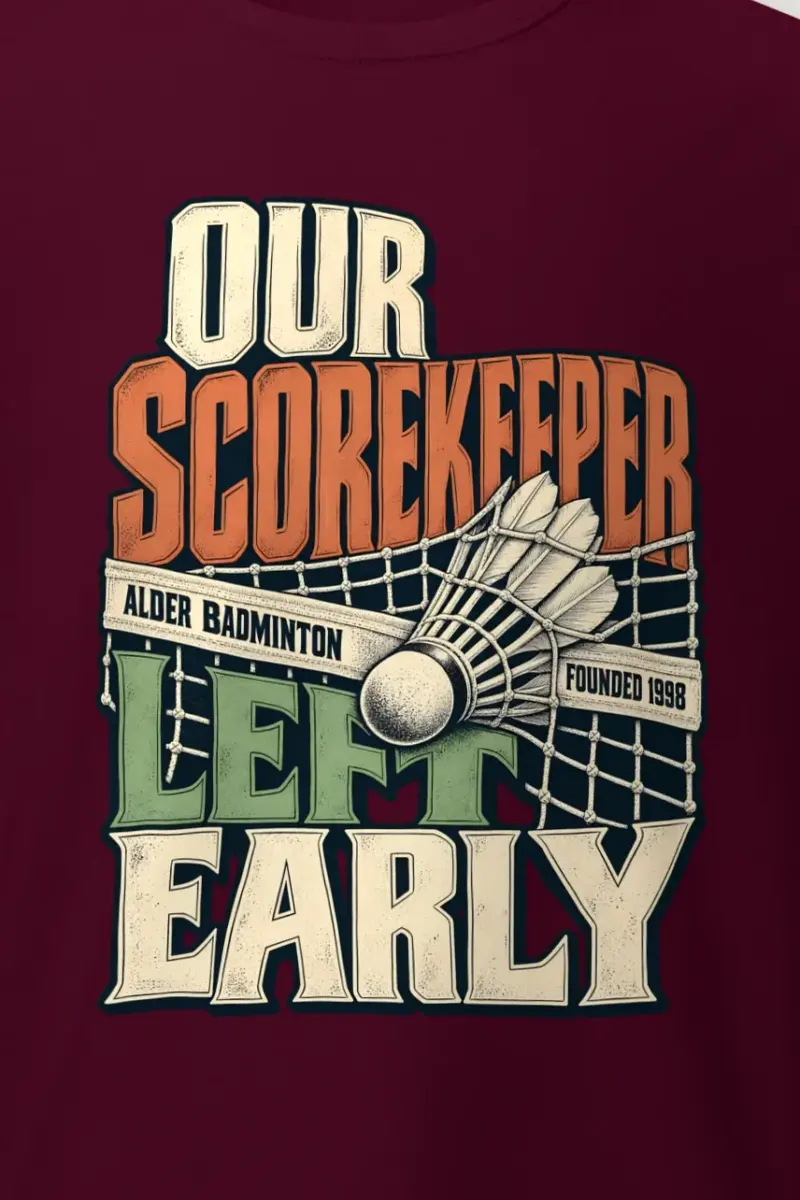 "Our Scorekeeper Left Early" Heavyweight Unisex Crewneck T-shirt - the graphic up close