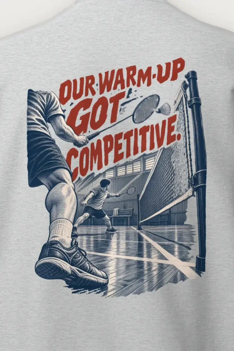 "Our Warm-Up Got Competitive" Heavy Blend Unisex Crewneck Sweatshirt - the graphic up close