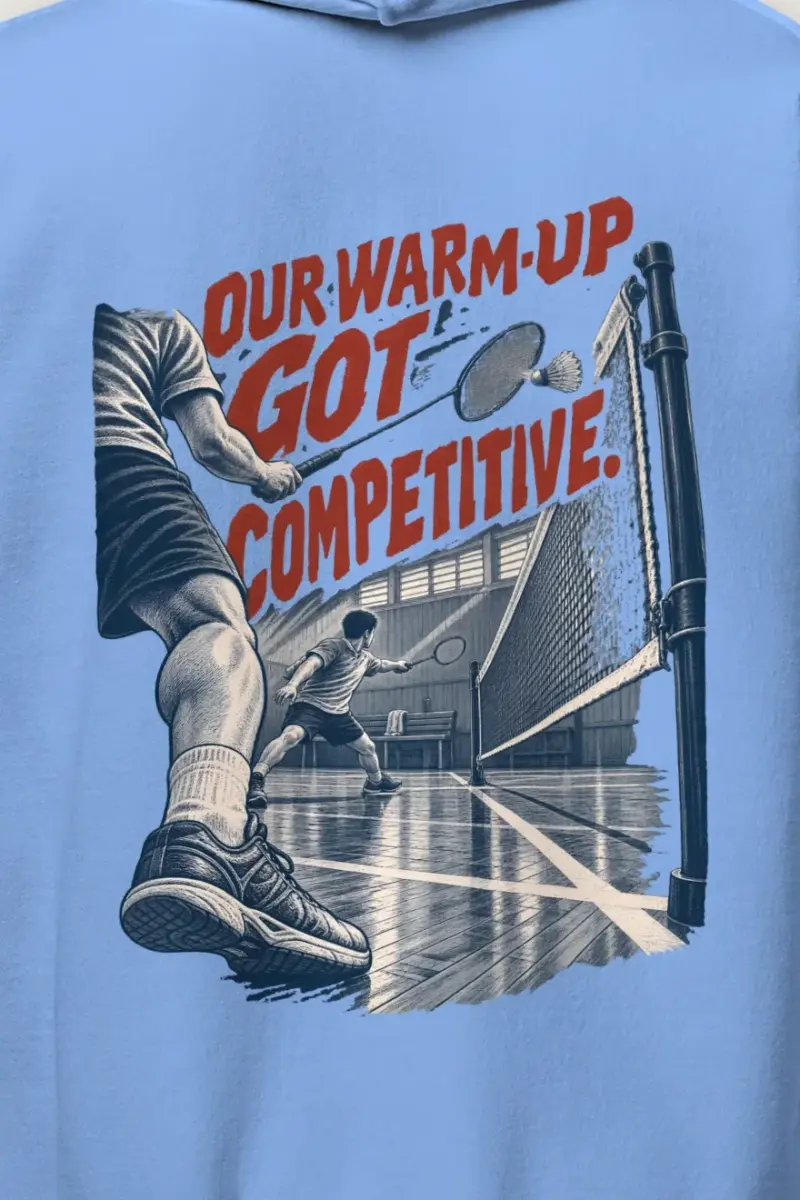 "Our Warm-Up Got Competitive" Heavy Blend Unisex Pullover Hoodie - the graphic up close