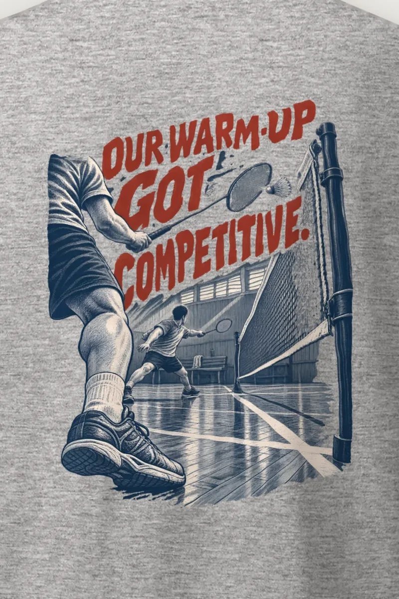 "Our Warm-Up Got Competitive" Heavyweight Unisex Crewneck T-shirt - the graphic up close