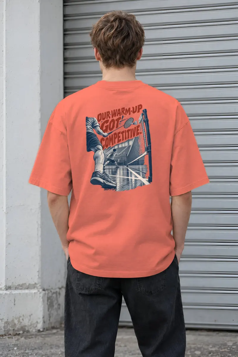"Our Warm-Up Got Competitive" Unisex Oversized Heavyweight Crewneck T-Shirt
