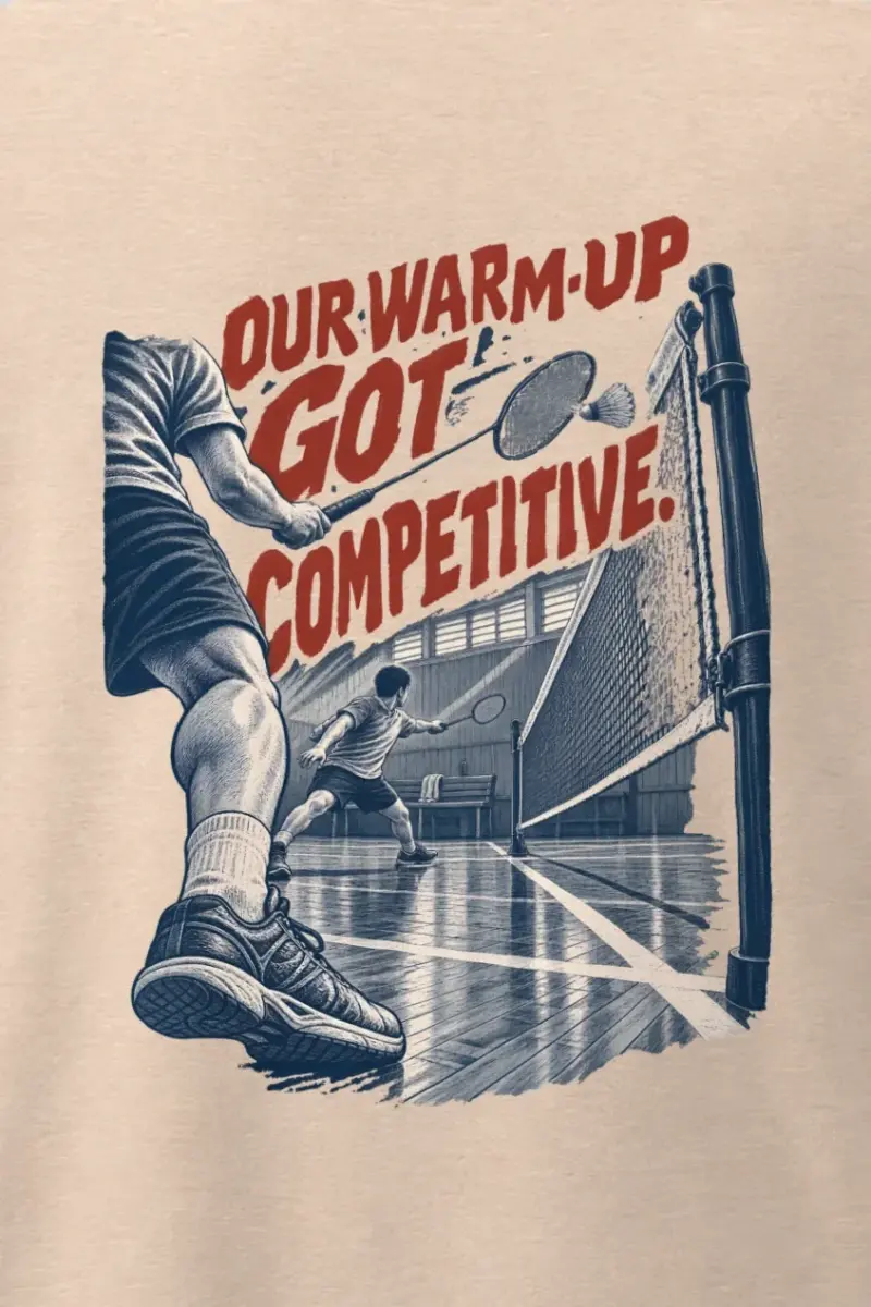"Our Warm-Up Got Competitive" Men’s Oversized Heavyweight Crewneck T-Shirt - the graphic up close