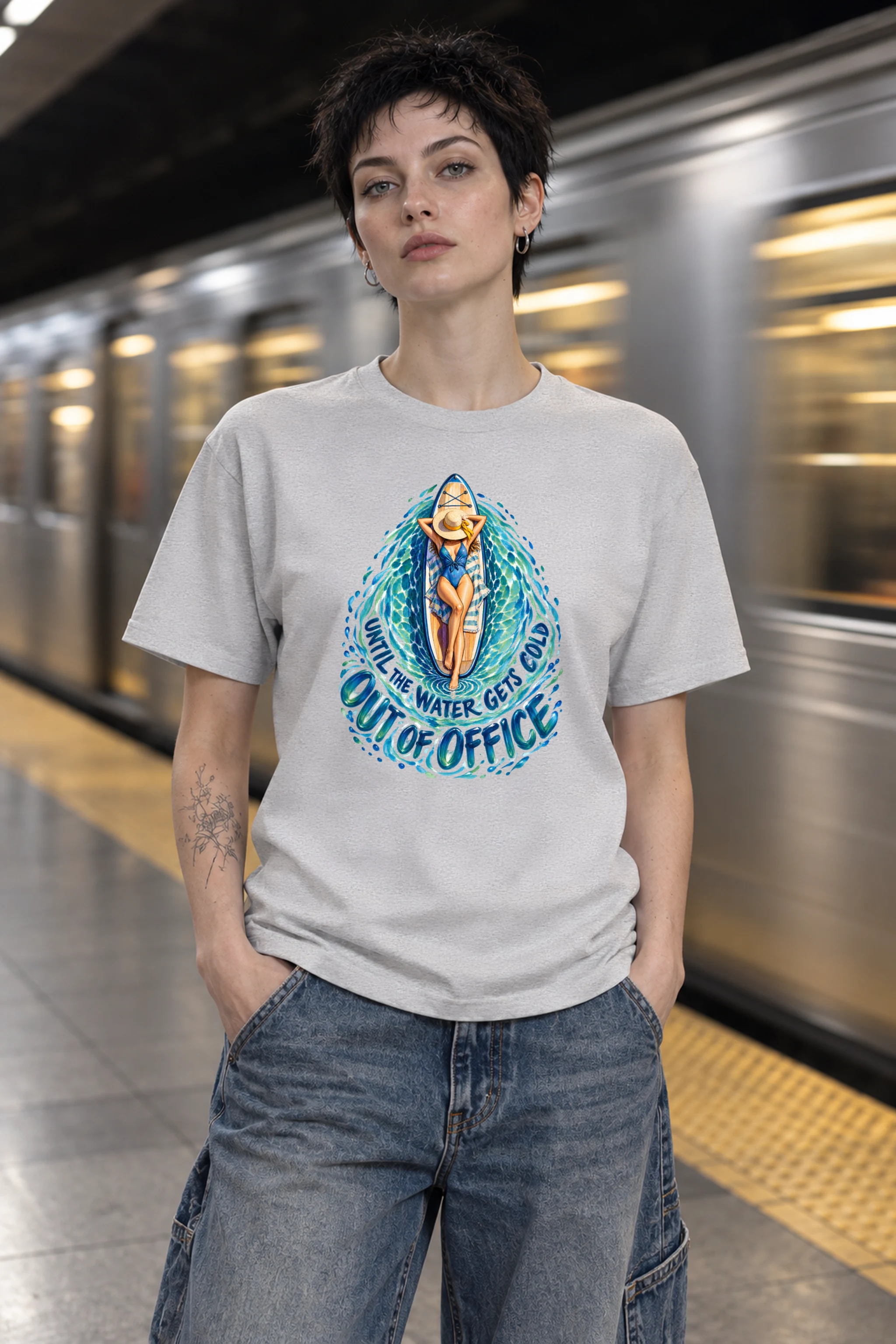"Out of Office Until the Water Gets Cold" Heavyweight Unisex Crewneck T-shirt