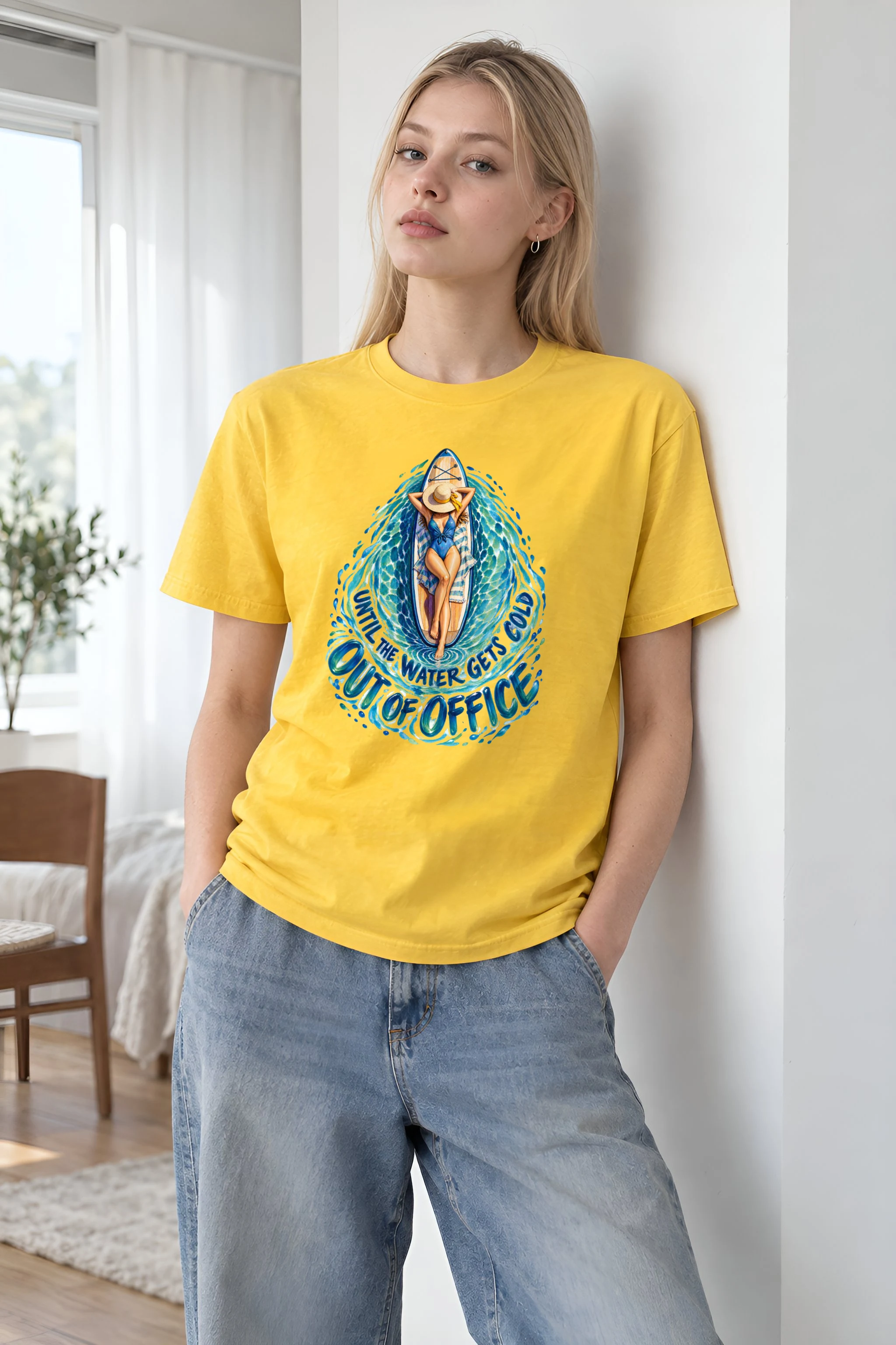 "Out of Office Until the Water Gets Cold" Heavyweight Unisex Crewneck T-shirt
