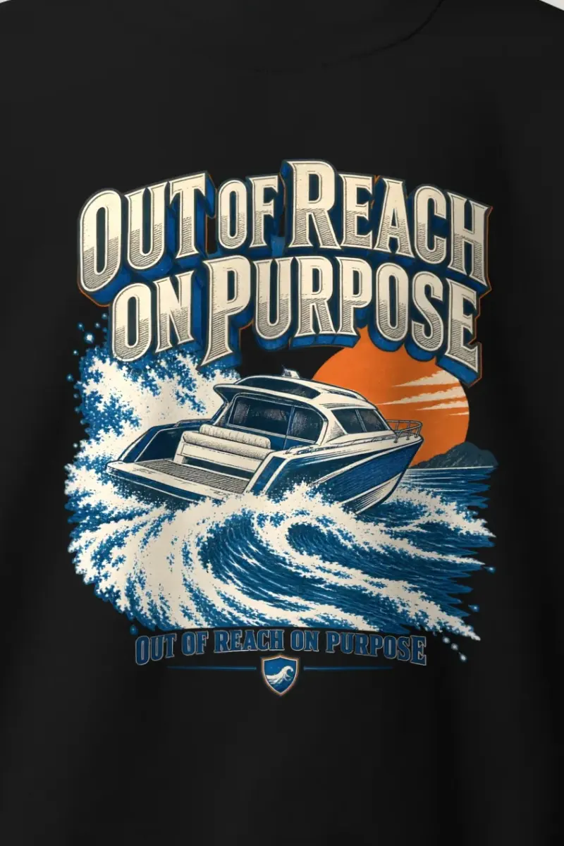 "Out of Reach on Purpose" Heavy Blend Unisex Crewneck Sweatshirt - the graphic up close
