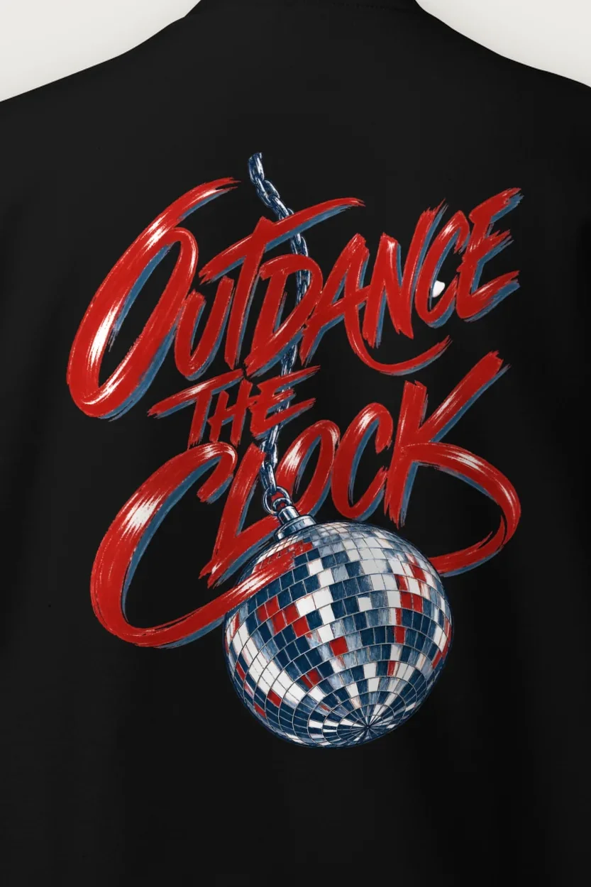 "Outdance the Clock" Heavy Blend Unisex Crewneck Sweatshirt - the graphic up close
