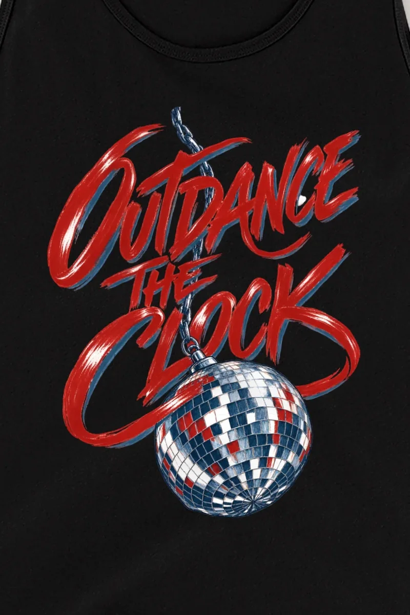 "Outdance the Clock" Unisex Jersey Tank - the graphic up close