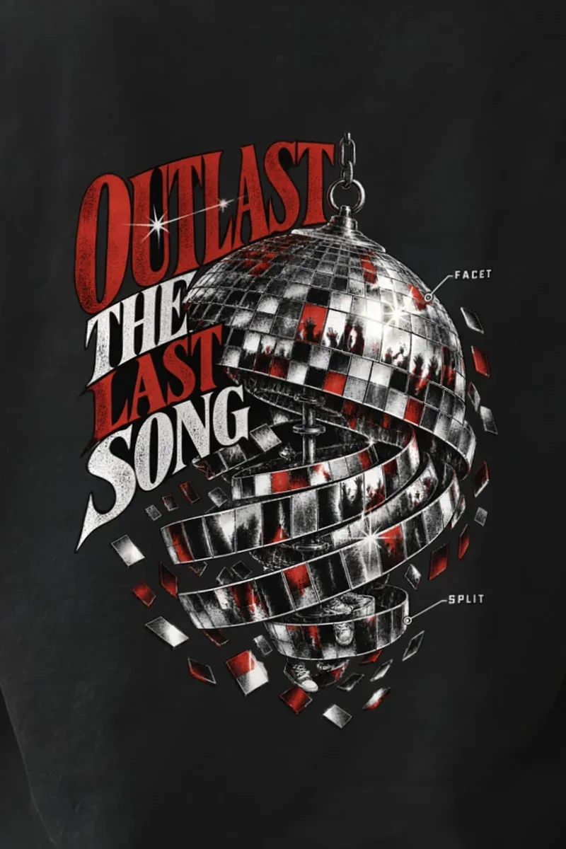 "Outlast the Last Song" Heavyweight Unisex Crewneck T-shirt - the graphic up close