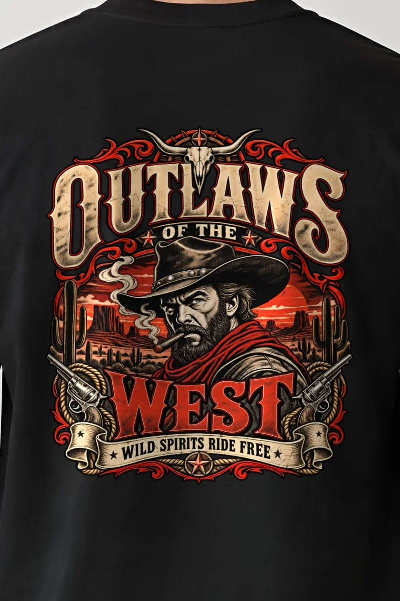 "Wild Spirits Ride Free" Heavyweight Unisex Crewneck T-shirt - the graphic up close
