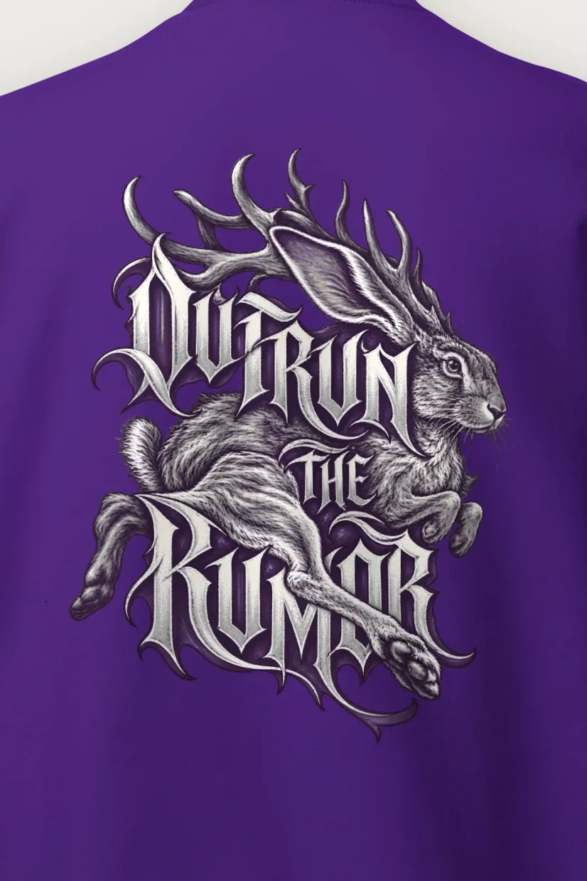 "Outrun the Rumor" Heavy Blend Unisex Crewneck Sweatshirt - the graphic up close