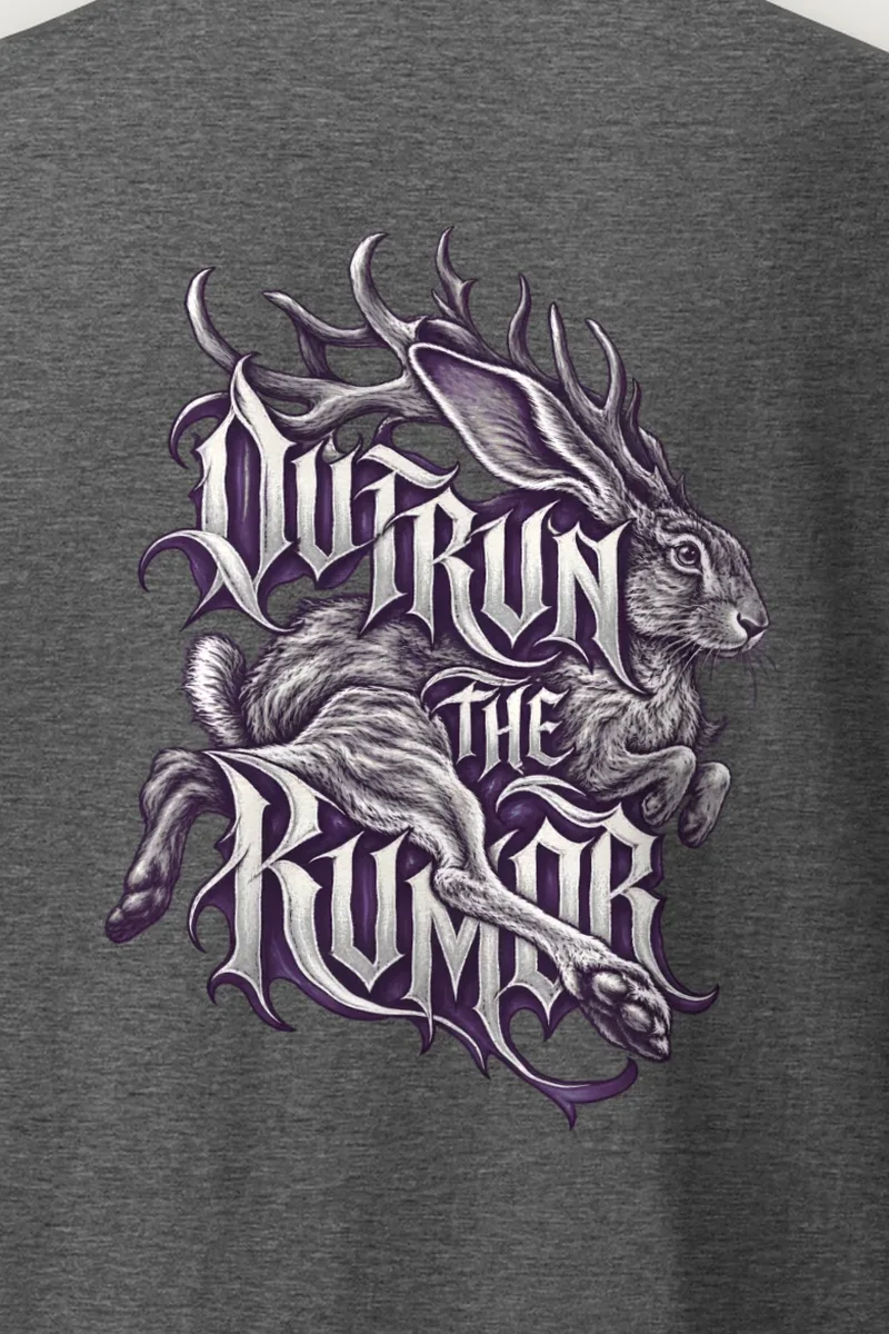 "Outrun the Rumor" Heavyweight Unisex Crewneck T-shirt - the graphic up close