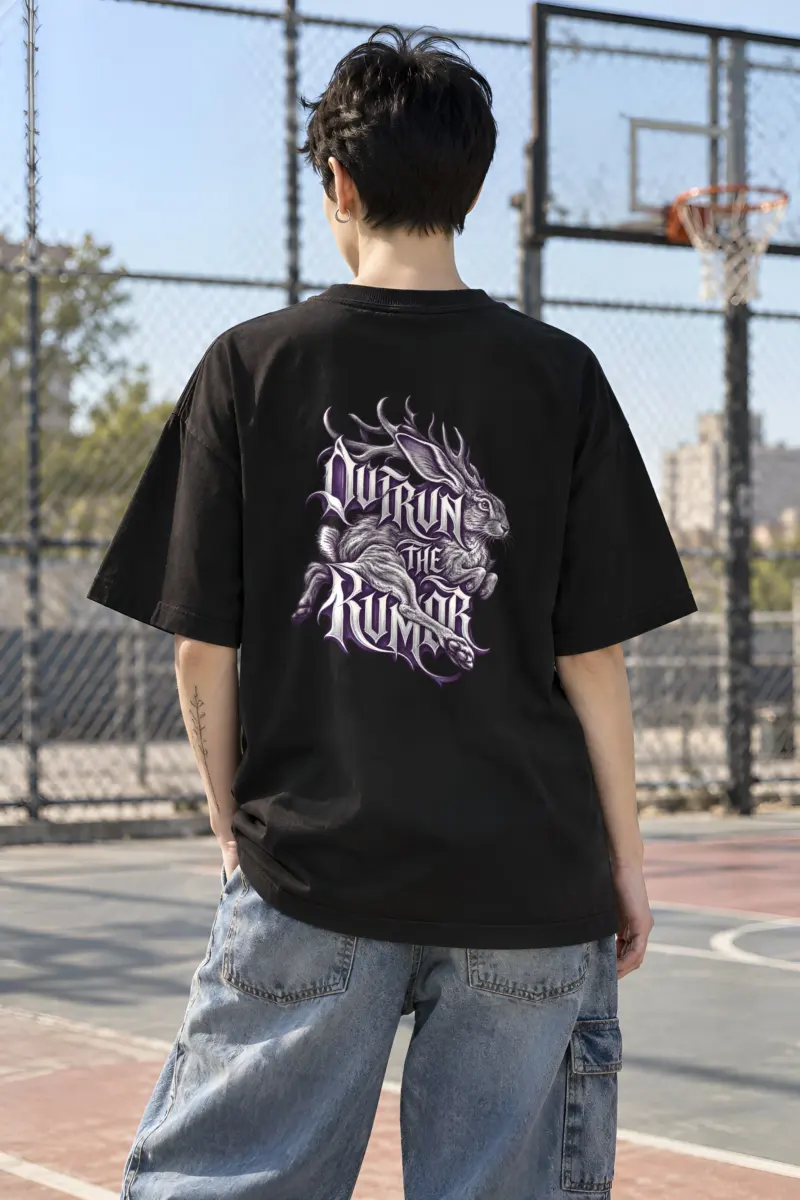 "Outrun the Rumor" Unisex Oversized Heavyweight Crewneck T-Shirt