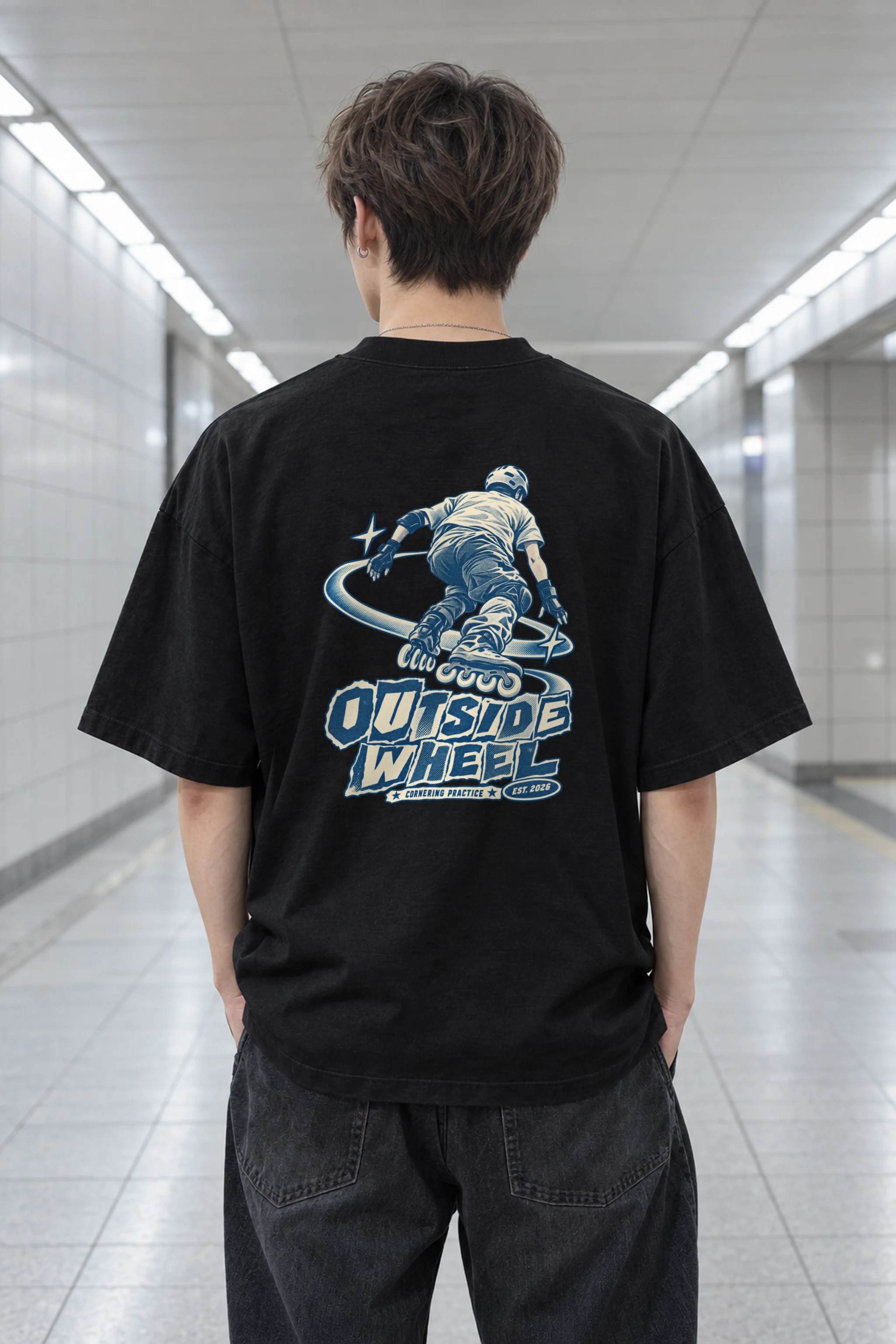 "Outside Wheel Cornering Practice" Men's Oversized Heavyweight Crewneck T-Shirt