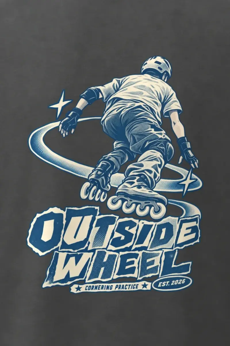 "Outside Wheel Cornering Practice" Men’s Oversized Heavyweight Crewneck T-Shirt - the graphic up close