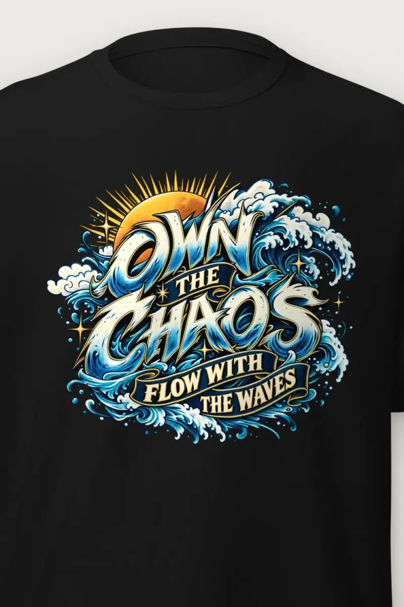 "Own the Chaos Waves" Heavyweight Unisex Crewneck T-shirt - the graphic up close