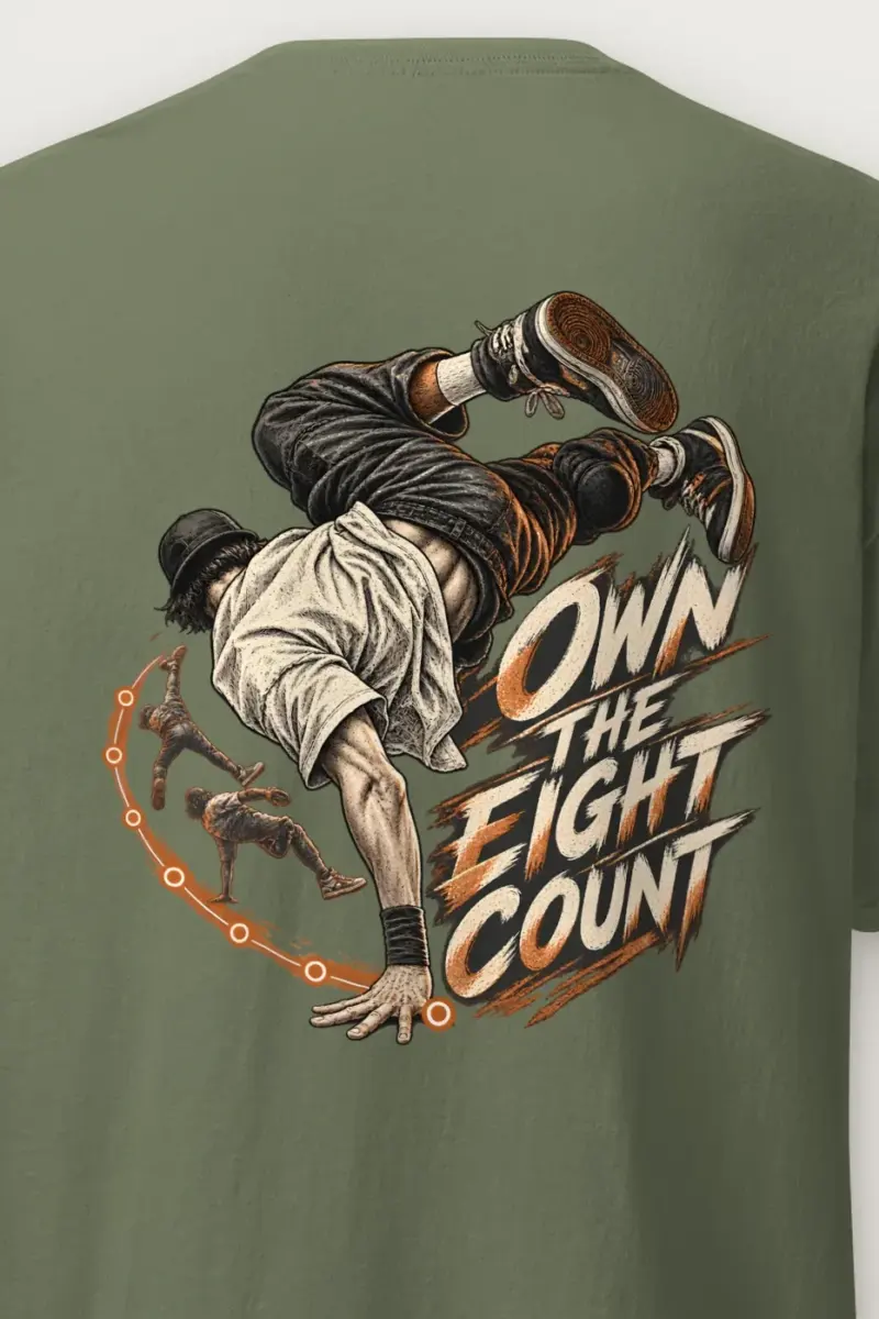 "Own the Eight Count" Heavyweight Unisex Crewneck T-shirt - the graphic up close