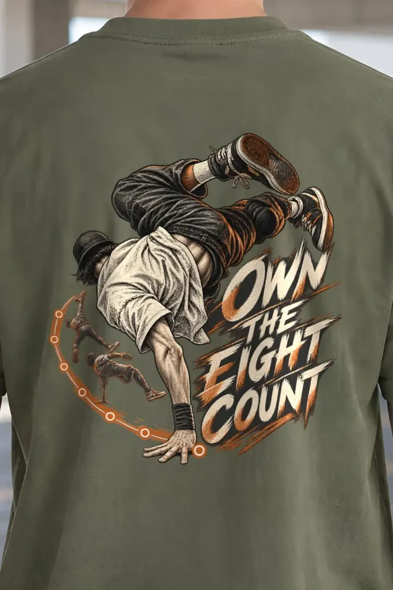 "Own the Eight Count" Heavyweight Unisex Crewneck T-shirt - the graphic up close