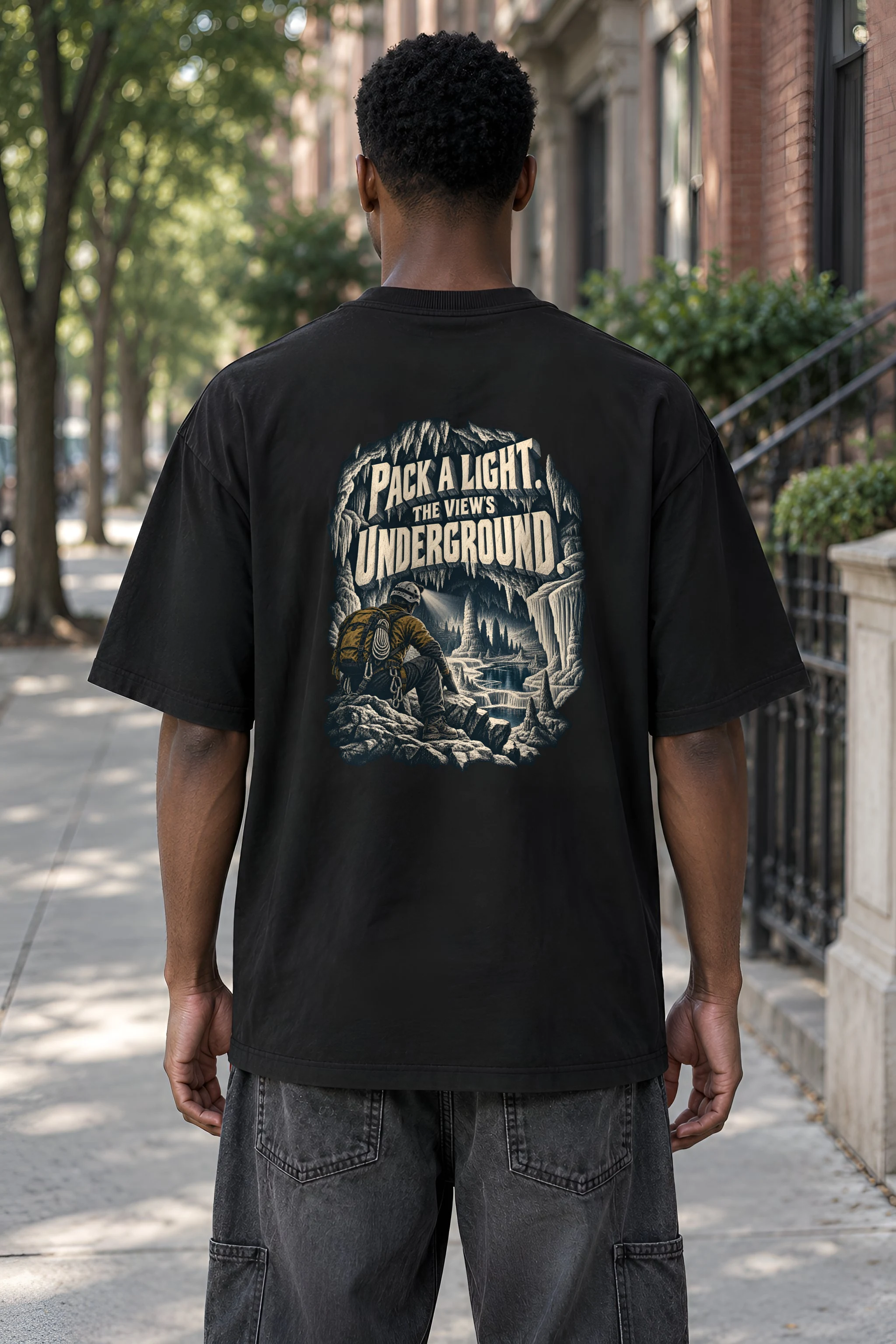 "Pack a Light Underground" Men's Oversized Heavyweight Crewneck T-Shirt