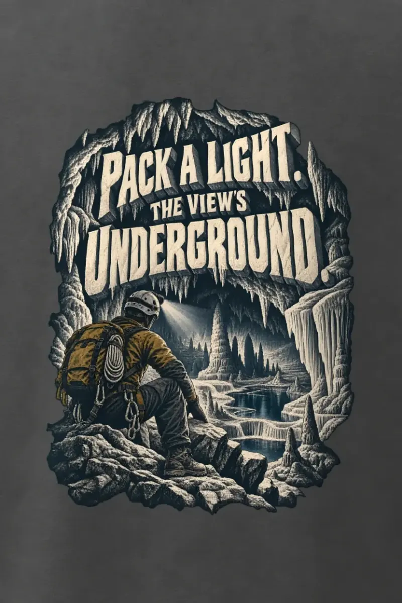 "Pack a Light Underground" Men’s Oversized Heavyweight Crewneck T-Shirt - the graphic up close
