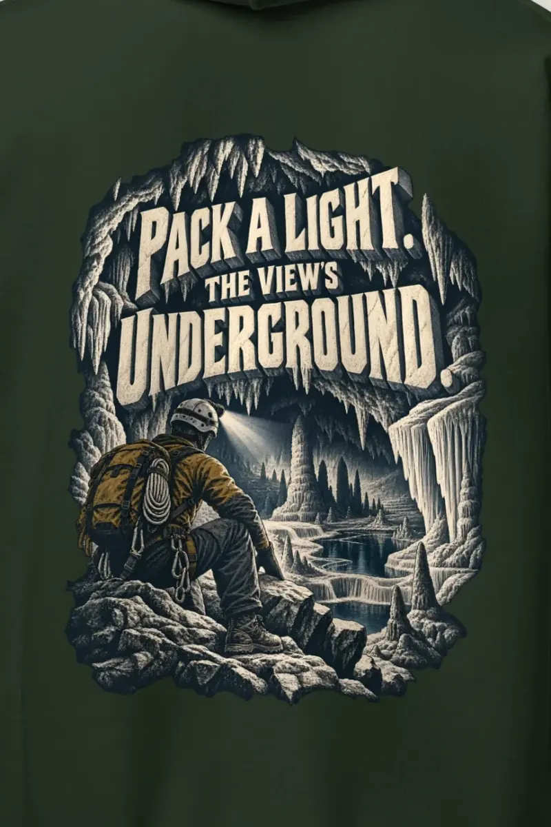 "Pack a Light Underground View" Heavy Blend Unisex Pullover Hoodie - the graphic up close