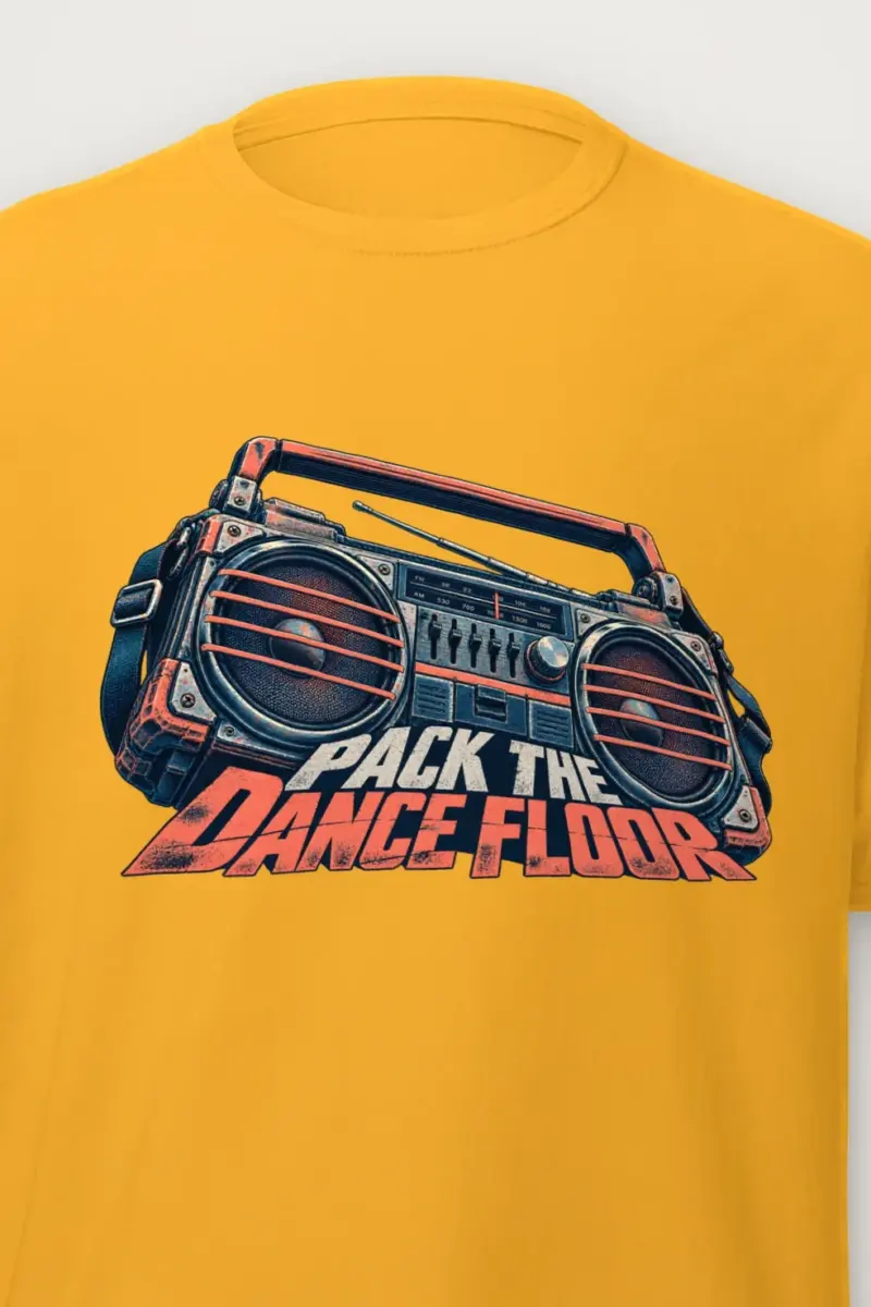 "Pack the Dance Floor" Heavyweight Unisex Crewneck T-shirt - the graphic up close