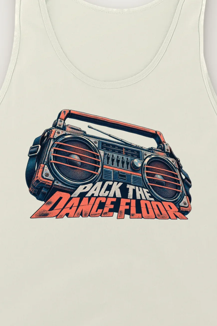 "Pack The Dance Floor" Unisex Jersey Tank - the graphic up close