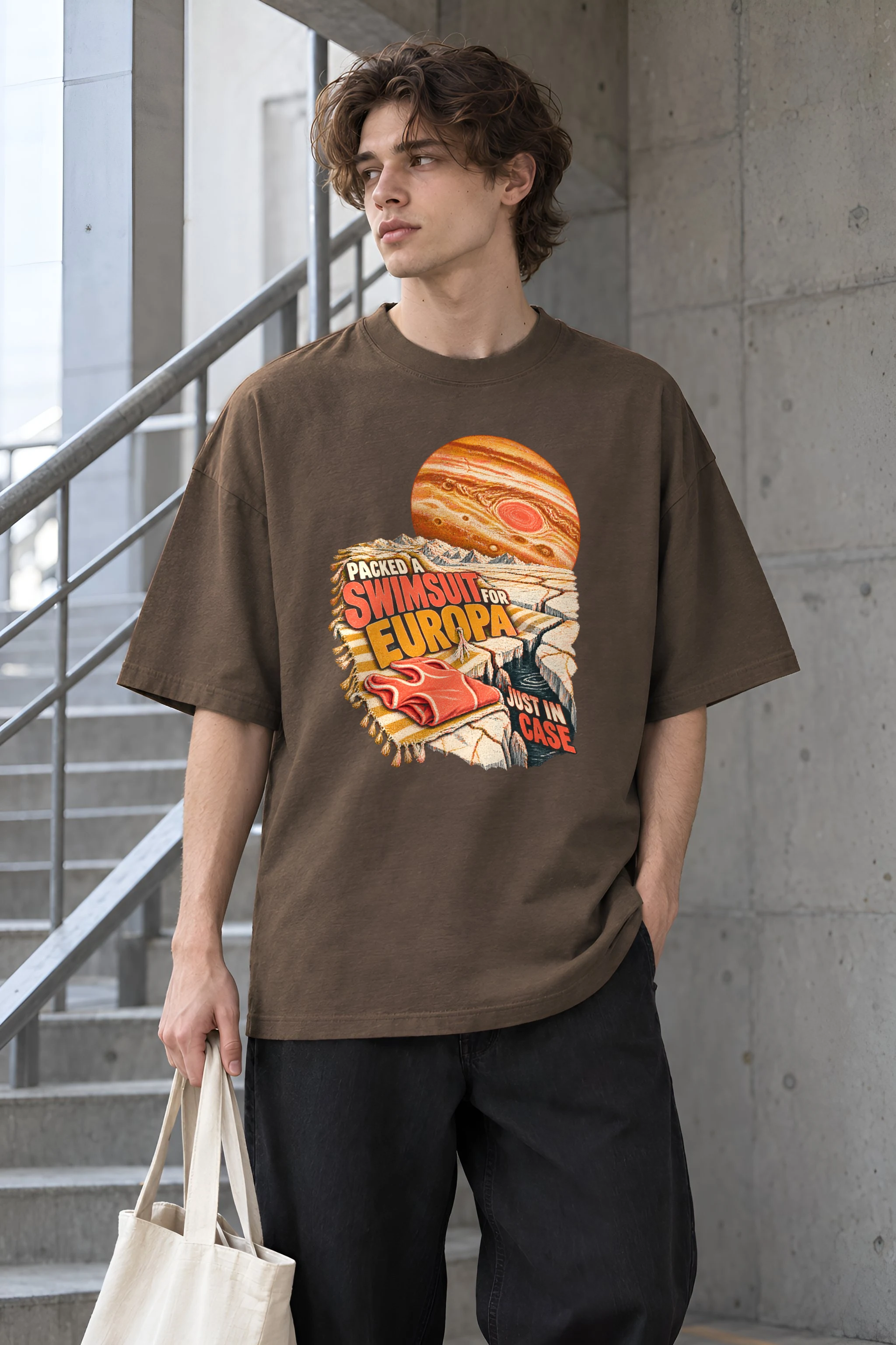 "Packed a Swimsuit for Europa" Unisex Oversized Heavyweight Crewneck T-Shirt