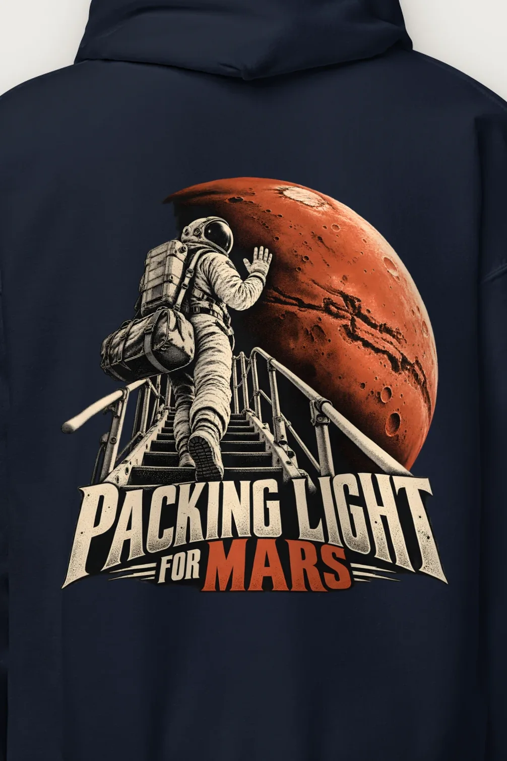 "Packing Light for Mars" Heavy Blend Unisex Pullover Hoodie - the graphic up close