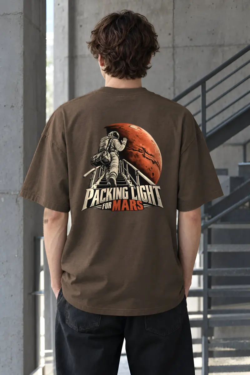 "Packing Light for Mars" Unisex Oversized Heavyweight Crewneck T-Shirt