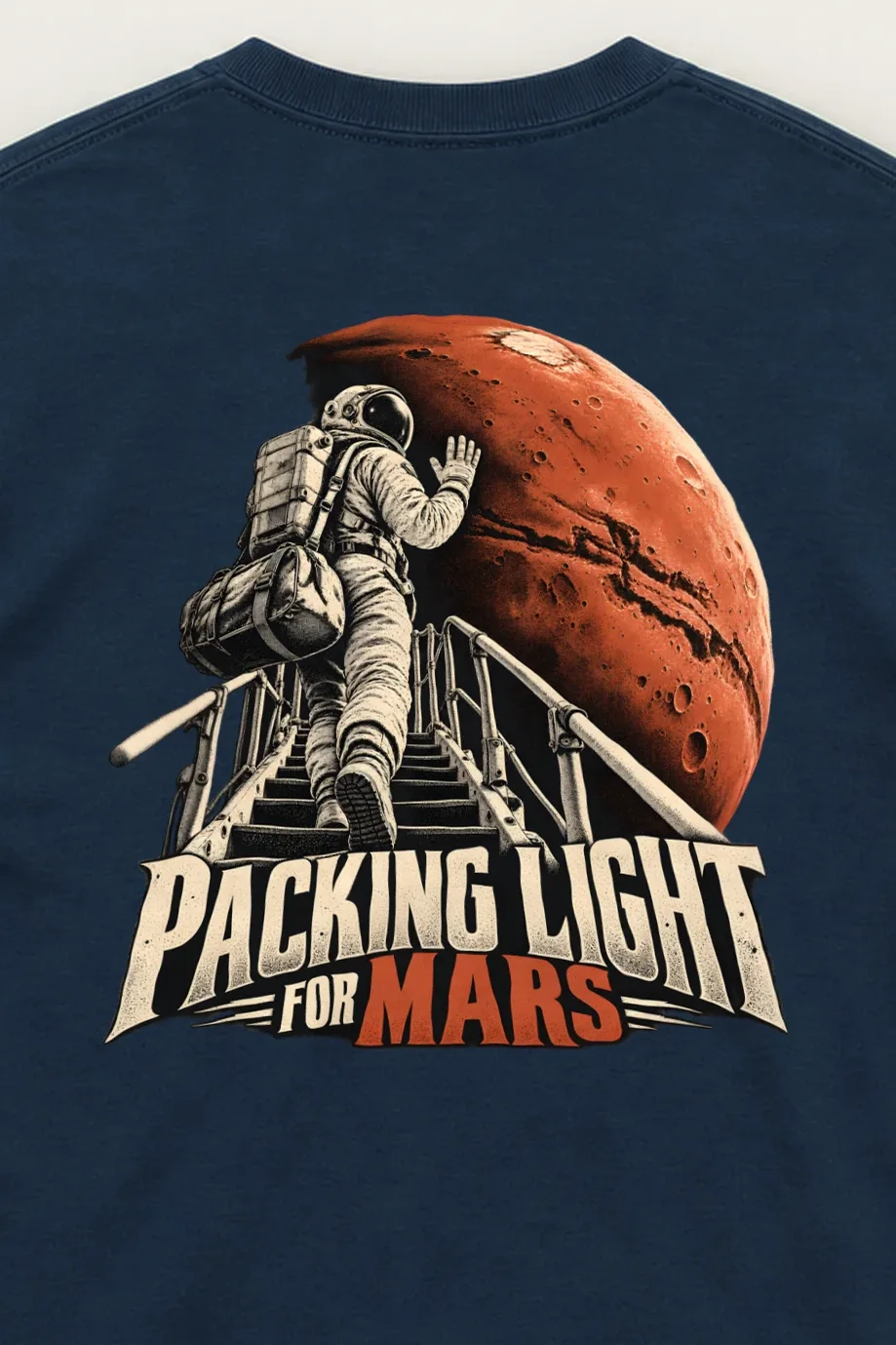 "Packing Light for Mars" Unisex Longsleeve T-shirt - the graphic up close