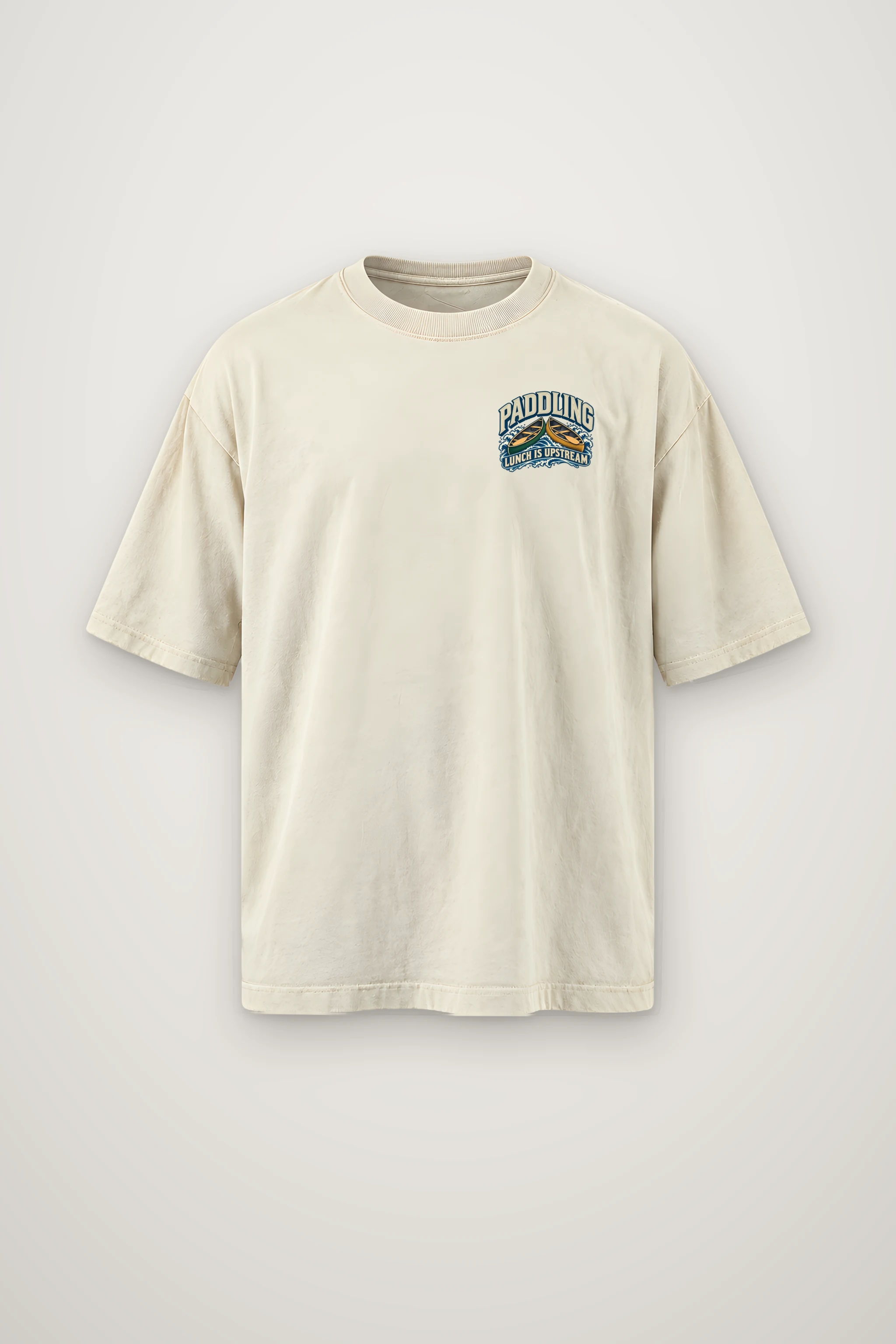 "Paddling Lunch Is Upstream" Men's Oversized Heavyweight Crewneck T-Shirt