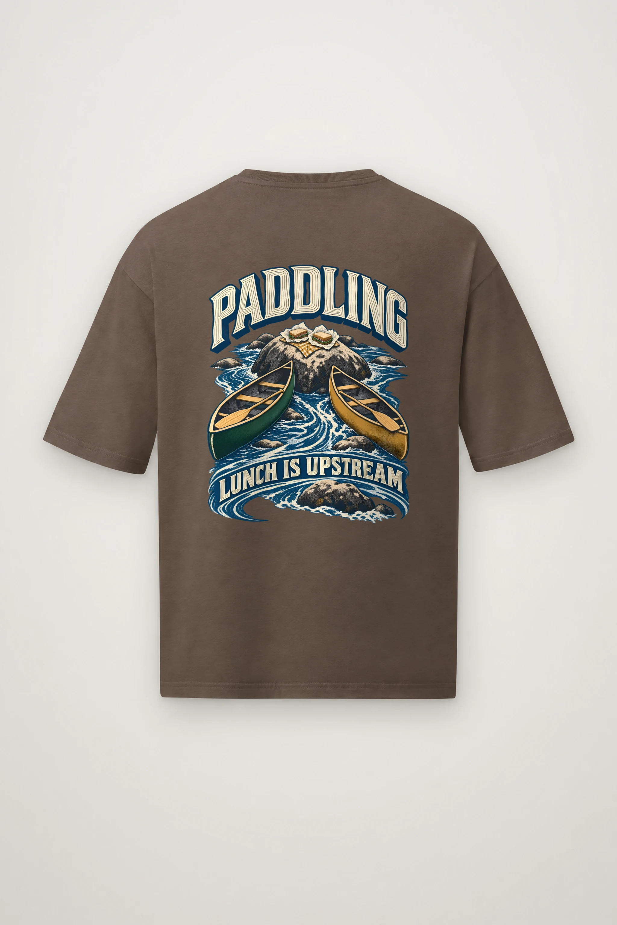 "Paddling Lunch Is Upstream" Men's Oversized Heavyweight Crewneck T-Shirt