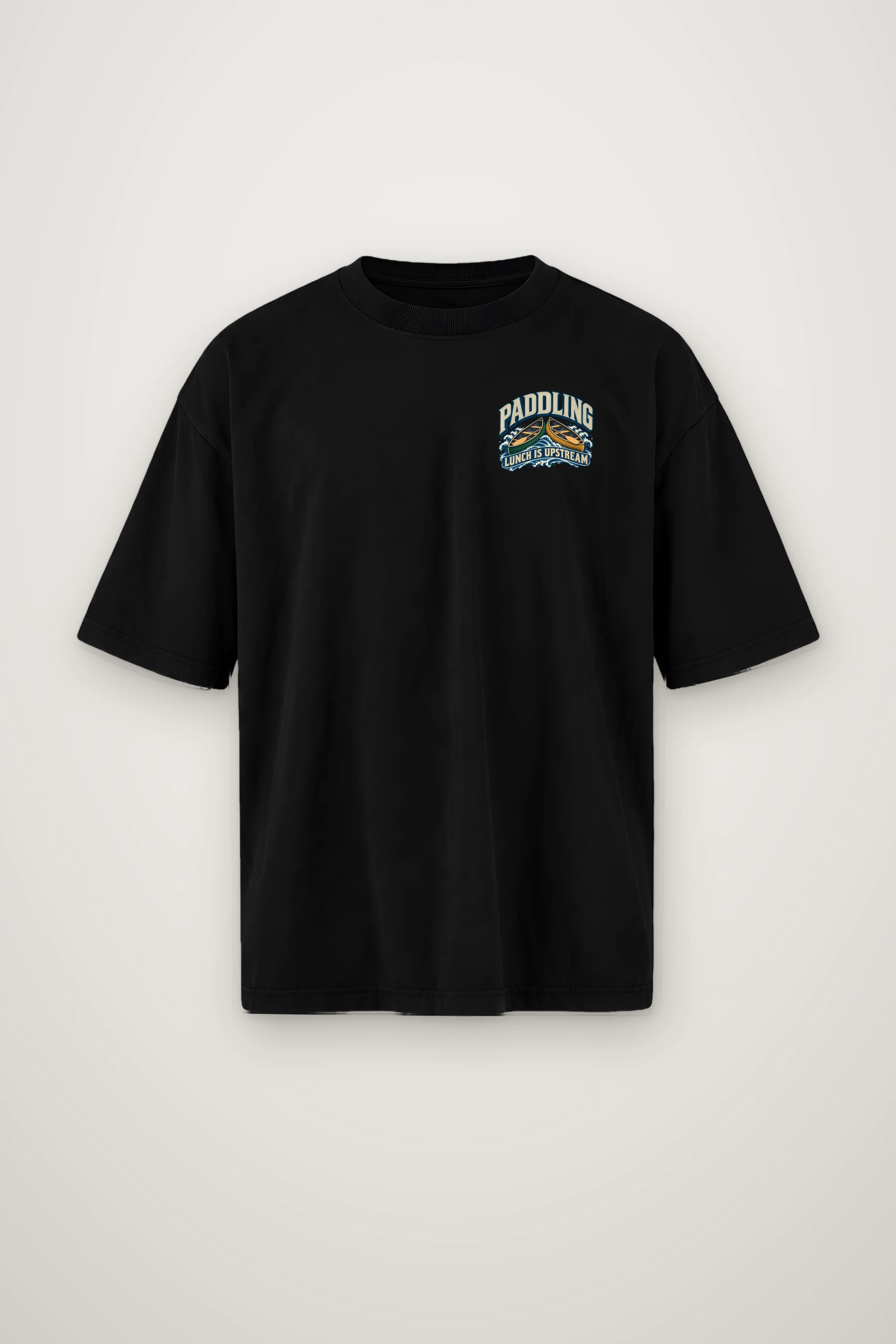"Paddling Lunch Is Upstream" Men's Oversized Heavyweight Crewneck T-Shirt