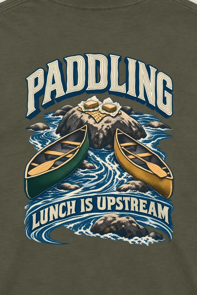 "Paddling Lunch Is Upstream" Unisex Longsleeve T-shirt - the graphic up close