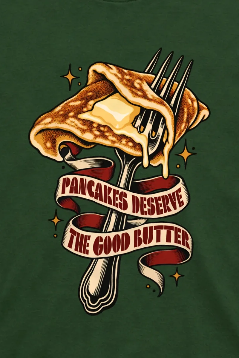 "Pancakes Deserve The Good Butter" Unisex Longsleeve T-shirt - the graphic up close